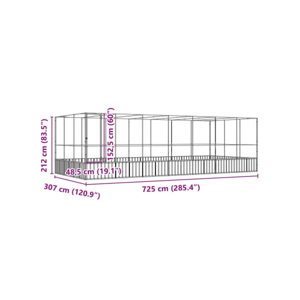 Volière de Jardin en Acier Galvanisé 7,25x3,07x2,12m Volière Métal