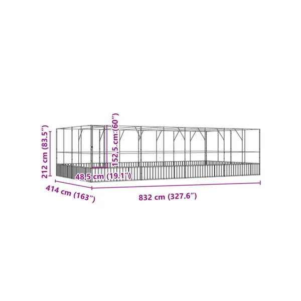 Volière de Jardin en Acier Galvanisé 8,32x4,14x2,12m Volière Métal