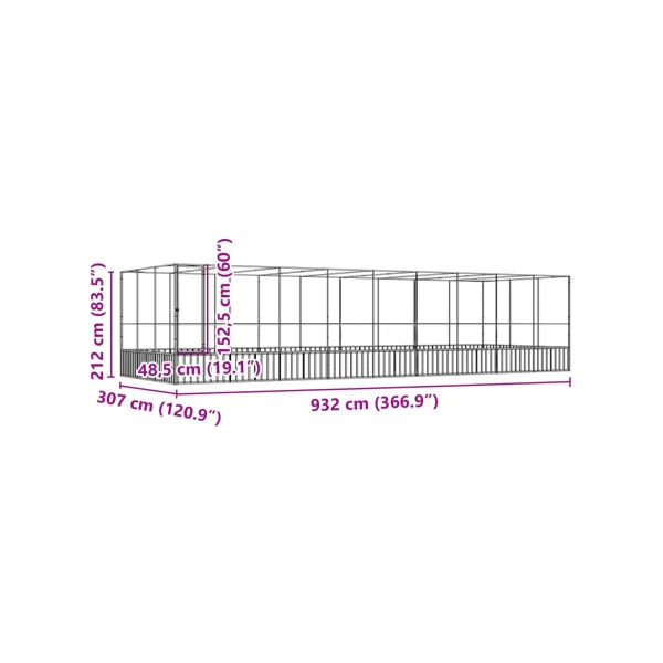 Volière de Jardin en Acier Galvanisé 9,32x3,07x2,12m Volière Métal