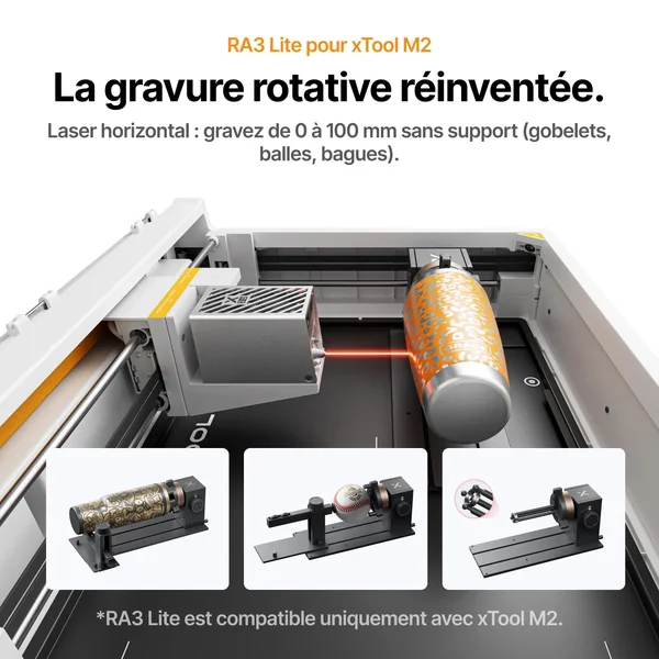 xTool RA3 / RA3 Lite : Gravure rotative intelligente pour bagues, gobelets et ornements