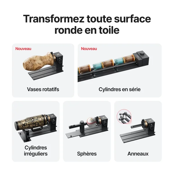 xTool RA3 / RA3 Lite : Gravure rotative intelligente pour bagues, gobelets et ornements