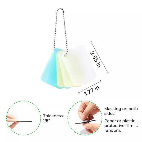 Échantillon de feuilles d'acrylique phosphorescentes 3 mm (5 pièces)