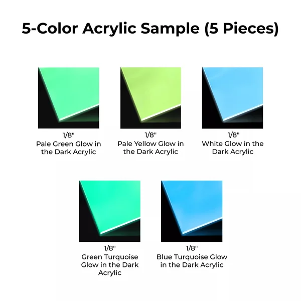 Échantillon de feuilles d'acrylique phosphorescentes 3 mm (5 pièces)