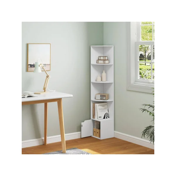 Étagère Angle Blanche 5 niveaux 1 Placard Bibliothèque Angle Meuble Rangement Angle