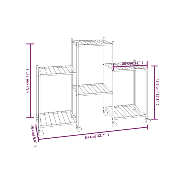 Étagère de Jardin pour Plantes Mobile Métal Noir Support Plantes Pot de fleur Support Extérieur Etagère Plante Intérieure