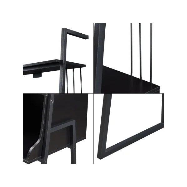 Étagère Echelle Tendance Noir Bois et Acier 4 niveaux Etagère de Rangement Ouverte Moderne