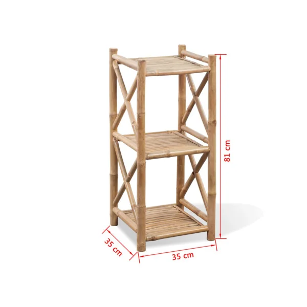 Étagère en Bambou 3 niveaux Intérieur Extérieur Rangement sur 3 Etages Rangement Colonne Salle de Bain