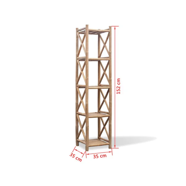 Étagère en Bambou 5 niveaux Intérieur Extérieur Rangement sur 5 Etages Rangement Colonne Salle de Bain