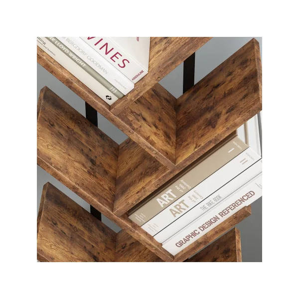 Étagère Industrielle Branche d'Arbre 116 cm Bibliothèque Industrielle Cadre Acier et Bois Brun Rustique