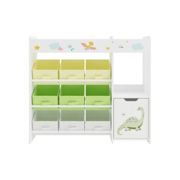 Étagère Jouets pour Enfant Rangement Livres Thème Dinosaure 9 Bacs Amovibles