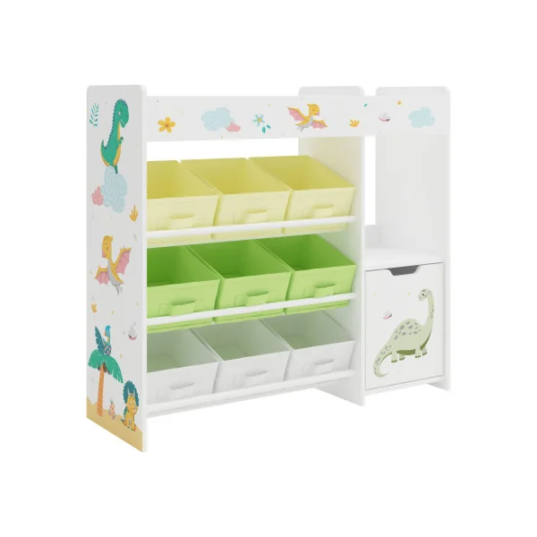 Étagère Jouets pour Enfant Rangement Livres Thème Dinosaure 9 Bacs Amovibles
