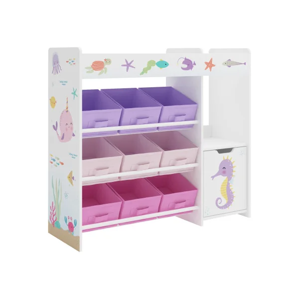 Étagère Jouets pour Enfant Rangement Livres Thème Océan 9 Bacs Amovibles