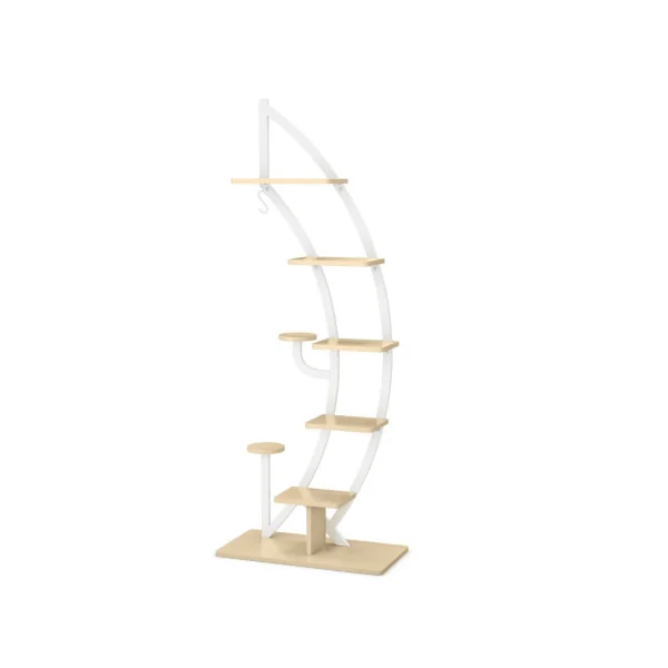 Étagère Plantes Métal Blanc et Bois 7 Niveaux Support Plantes Design Support Pots de Fleurs Etagère Demi Lune