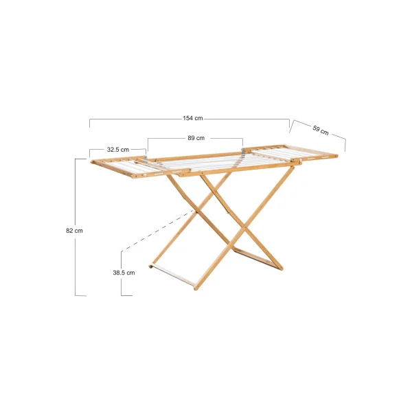 Étendoir à Linge Pliant en Bambou 154 cm Etendage à Linge