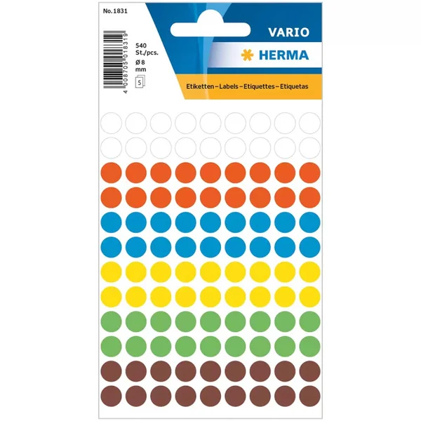 Étiquettes universelles Ø8mm rondes 540 pcs Colourmix