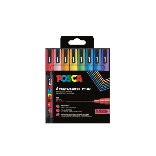 Étui de 8 marqueurs POSCA PC3-ML assortis – Couleurs pailletées